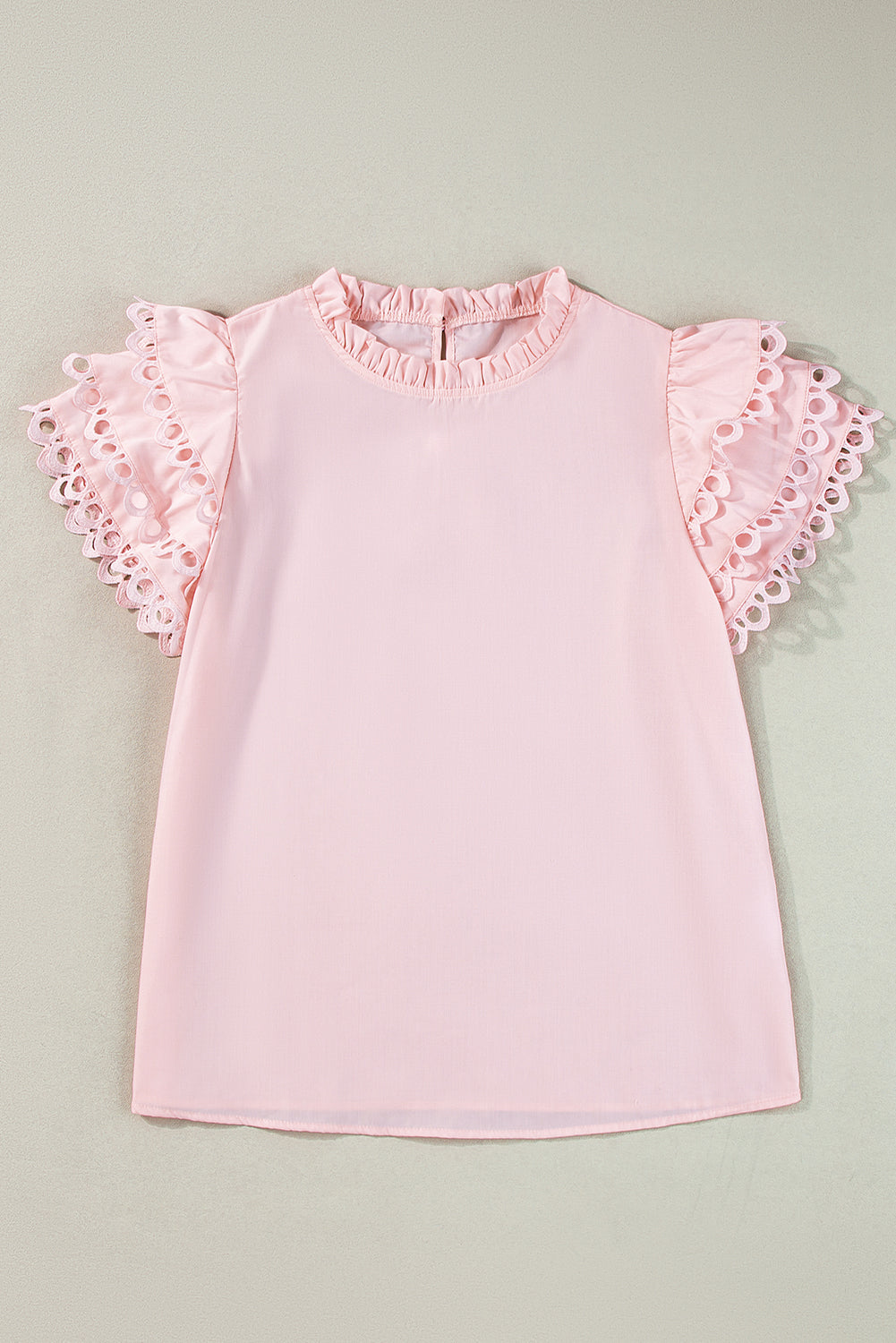 Light Pink Layered Ric Rac Cap Sleeve Frilled Neck Blouse