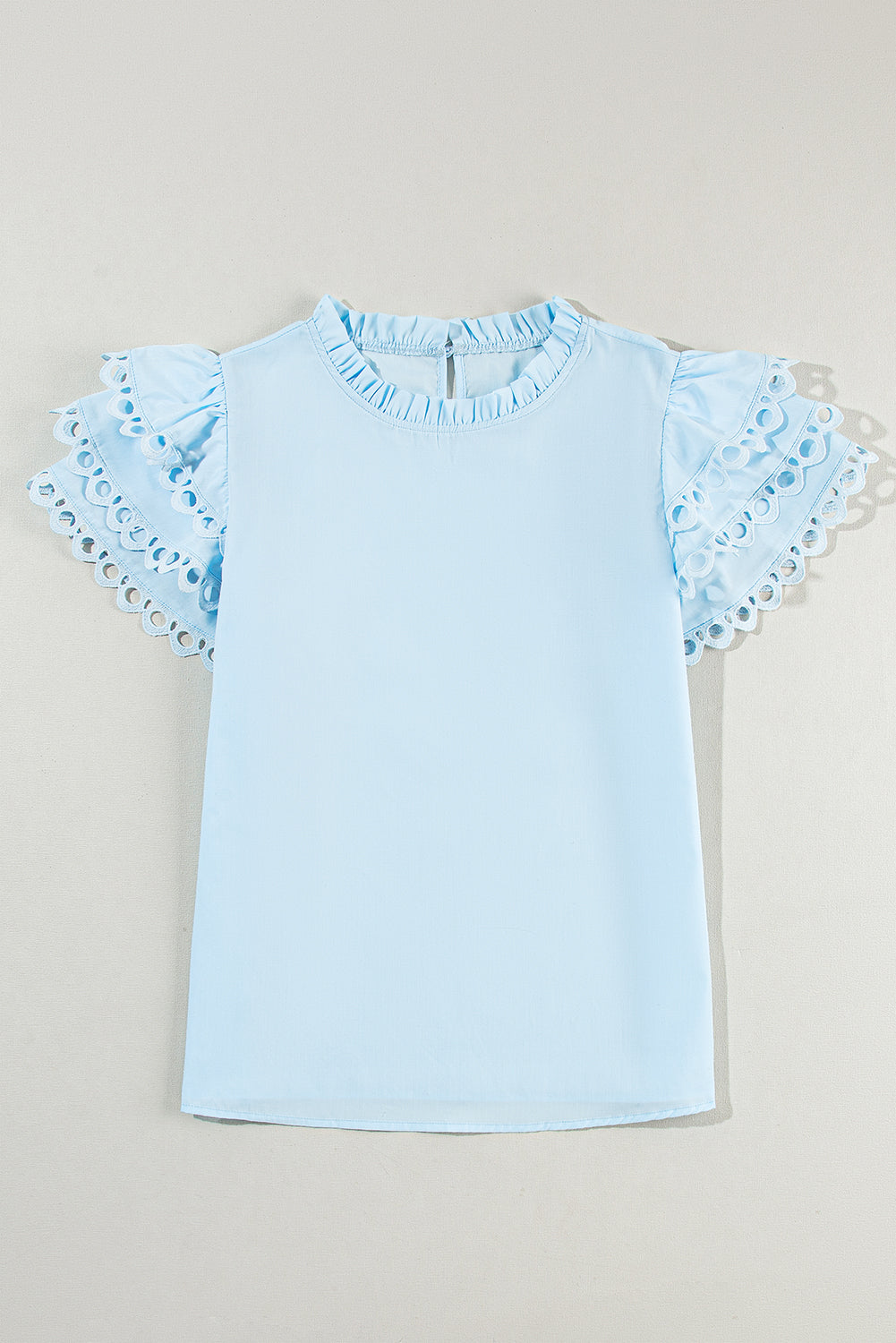 Beau Blue Layered Ric Rac Cap Sleeve Filled Neck Blouse