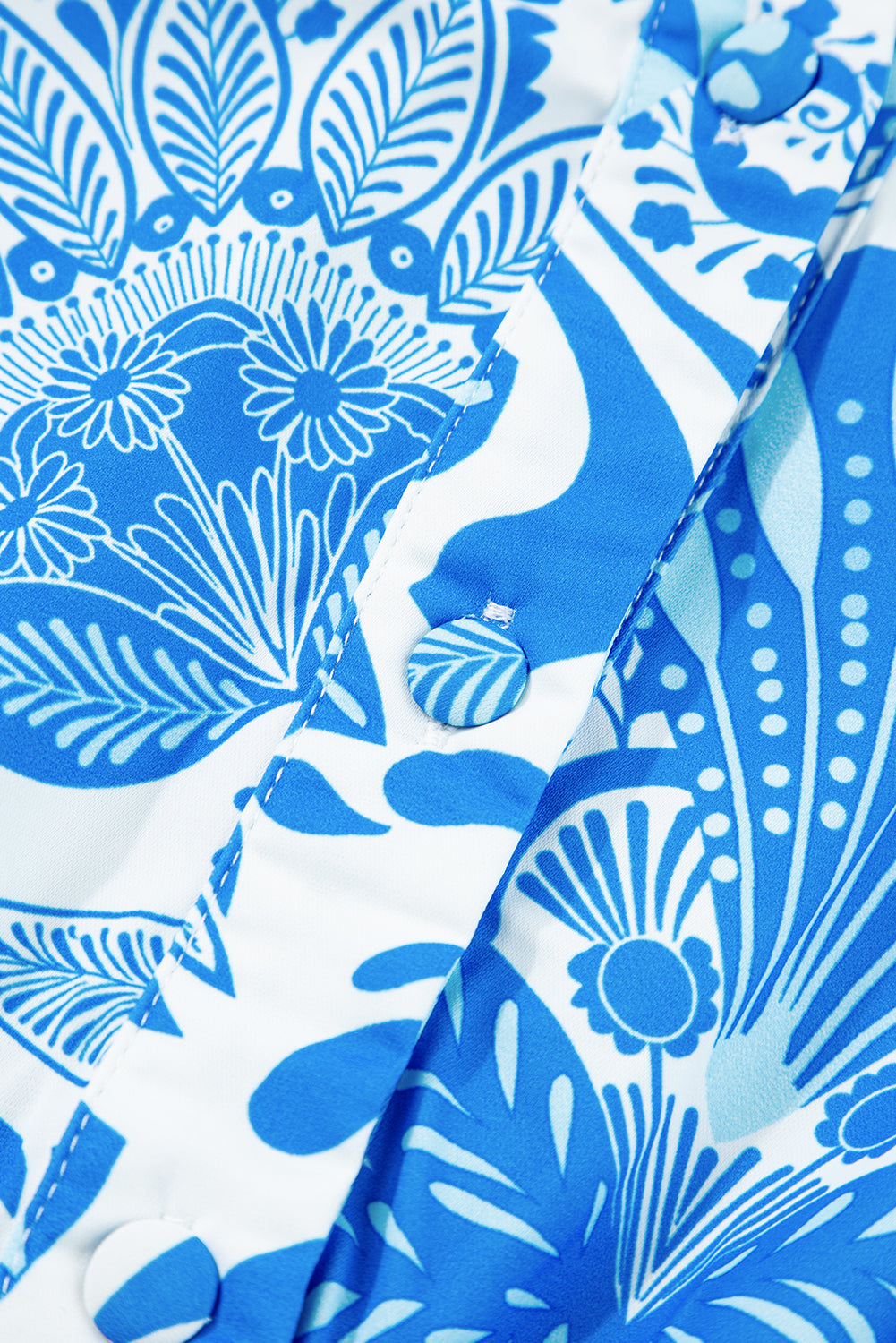Sky Blue Retro Floral Print Drawstring Waist Ruffled Mini Dress